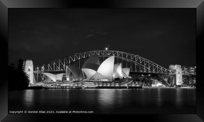 Sydney Harbour Bridge and Opera House Framed Print by Gordon Elias