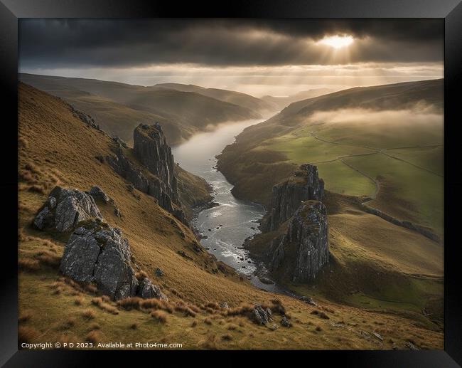 Valley Vista: Overlooking Nature's Grandeur Framed Print by P D
