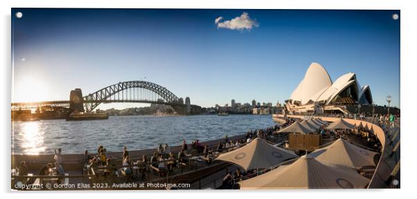 The world famous Sydney Opera House and Harbour Bridge at sunset Acrylic by Gordon Elias