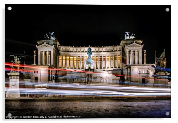 Altare delle Patria in Rome, Italy at night. Acrylic by Gordon Elias