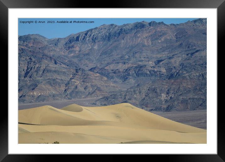 Sand dunes and mountains in death valley California Framed Mounted Print by Arun 
