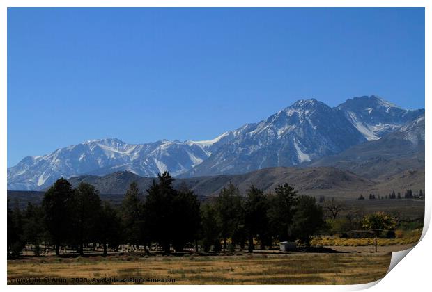 Mountain range in Eastern Sierras California Print by Arun 