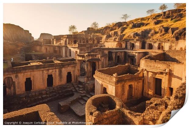 Ruins of an ancient city in the Middle East. Print by Joaquin Corbalan