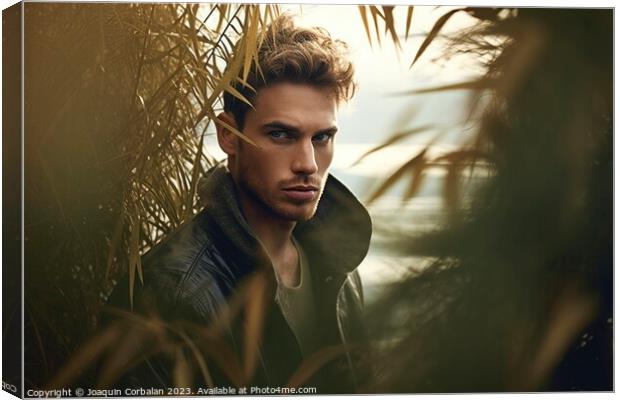 A male model poses with a captivating look among t Canvas Print by Joaquin Corbalan