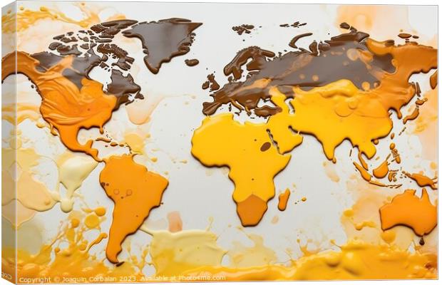 Map of the world, with fluid liquid ink, a children's craft with a real appearance and bright colors. Canvas Print by Joaquin Corbalan
