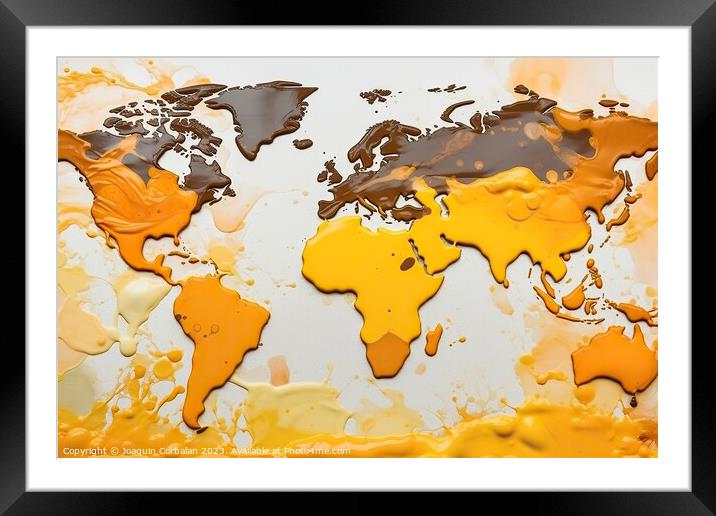 Map of the world, with fluid liquid ink, a children's craft with a real appearance and bright colors. Framed Mounted Print by Joaquin Corbalan