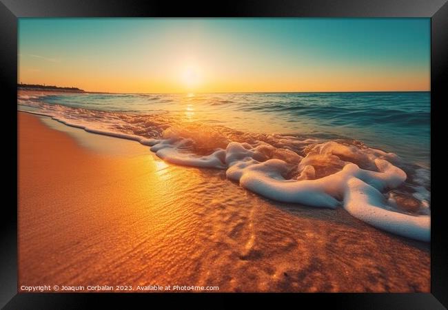 Beautiful sunset on the shore of a beach with gent Framed Print by Joaquin Corbalan