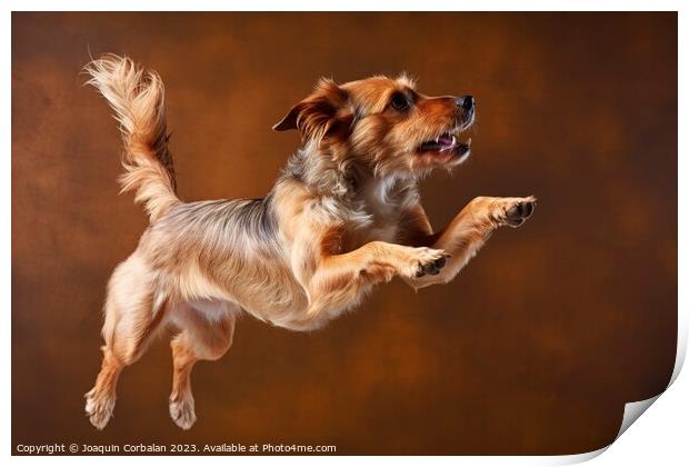 A healthy dog jumps with its mouth open, studio ph Print by Joaquin Corbalan