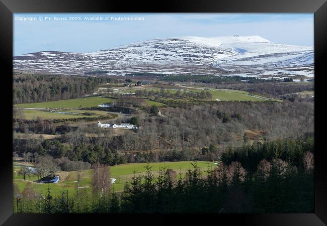 Ballindalloch Golf Course, Delnashaugh and Ben Rinnes  Framed Print by Phil Banks
