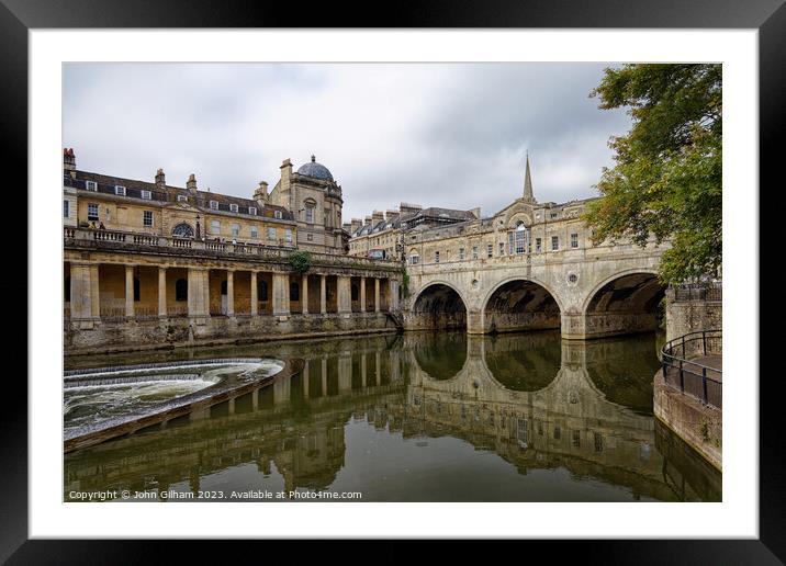 Pulteney Bridge and the weir on the river Avon in Bath Somerset England UK Framed Mounted Print by John Gilham