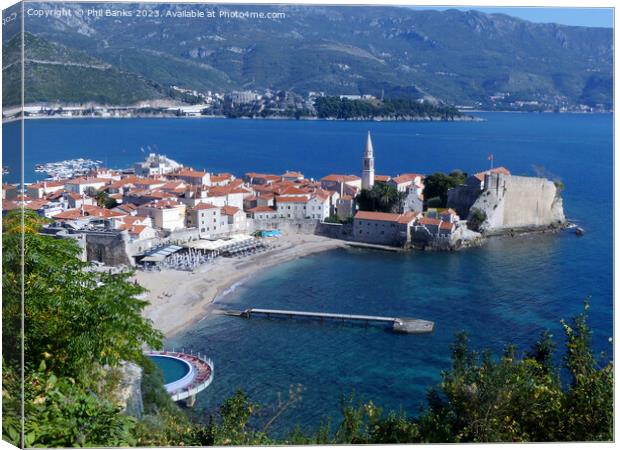 Budva Old Town and Beach Canvas Print by Phil Banks