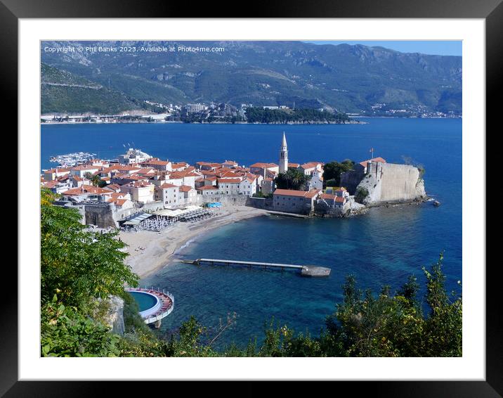 Budva Old Town and Beach Framed Mounted Print by Phil Banks