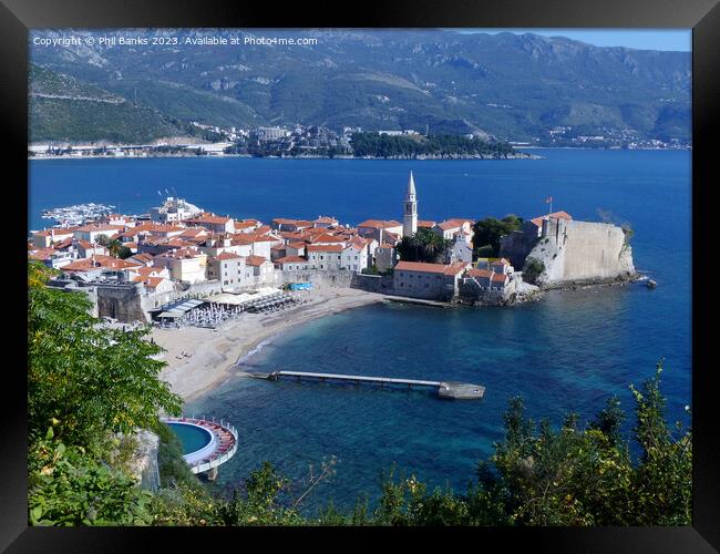 Budva Old Town and Beach Framed Print by Phil Banks