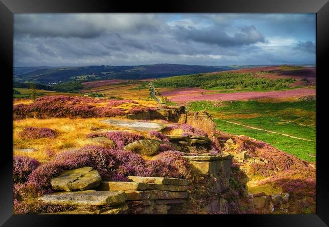 Burbage Rocks and Valley in Summer Framed Print by Darren Galpin