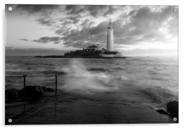 St Marys Lighthouse B&W Acrylic by Anthony McGeever