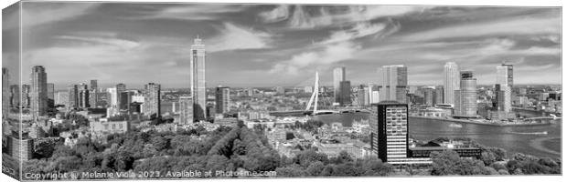 Unique Rotterdam panorama seen from the Euromast | Monochrome Canvas Print by Melanie Viola