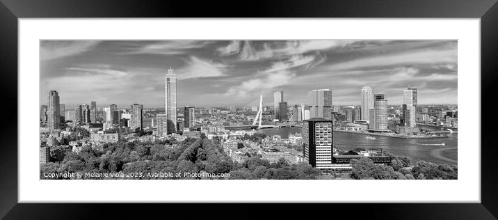 Unique Rotterdam panorama seen from the Euromast | Monochrome Framed Mounted Print by Melanie Viola
