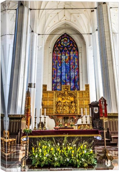 Triptych Stained Glass Altar St Mary's Church Gdan Canvas Print by William Perry