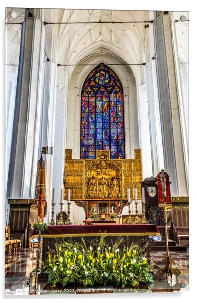 Triptych Stained Glass Altar St Mary's Church Gdan Acrylic by William Perry
