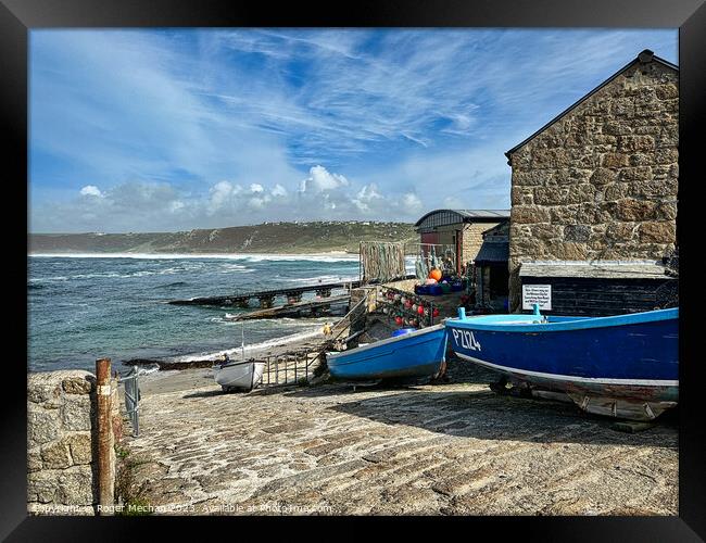 Slipway and lifeboat station Sennen Cove Framed Print by Roger Mechan