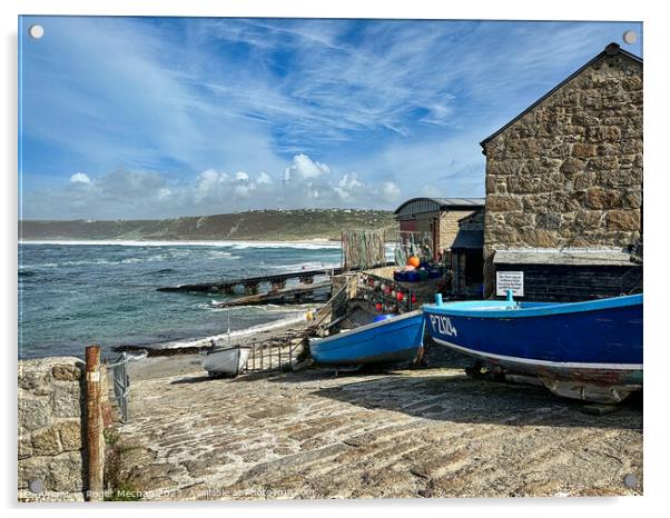 Slipway and lifeboat station Sennen Cove Acrylic by Roger Mechan