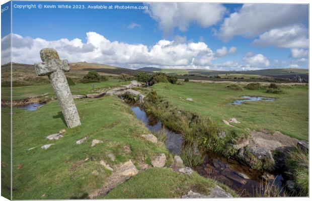 Small stream with stone cross called Windy Post Canvas Print by Kevin White