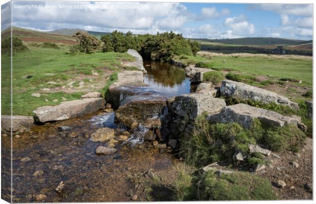 Cascade of water at Windy Cross Dartmoor Canvas Print by Kevin White
