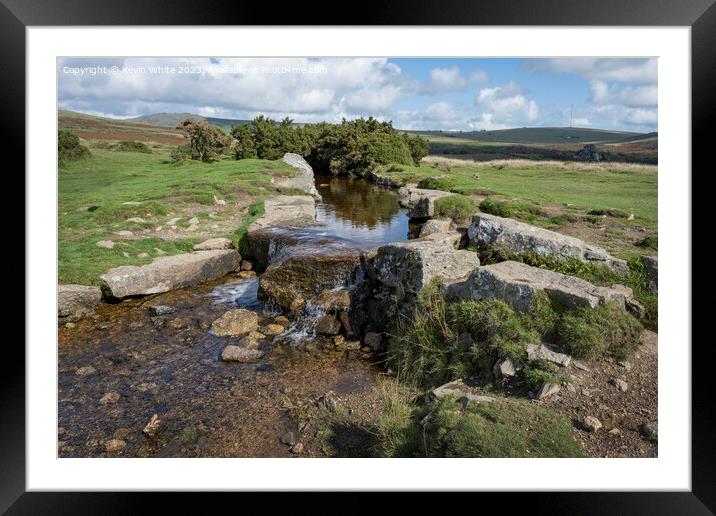Cascade of water at Windy Cross Dartmoor Framed Mounted Print by Kevin White