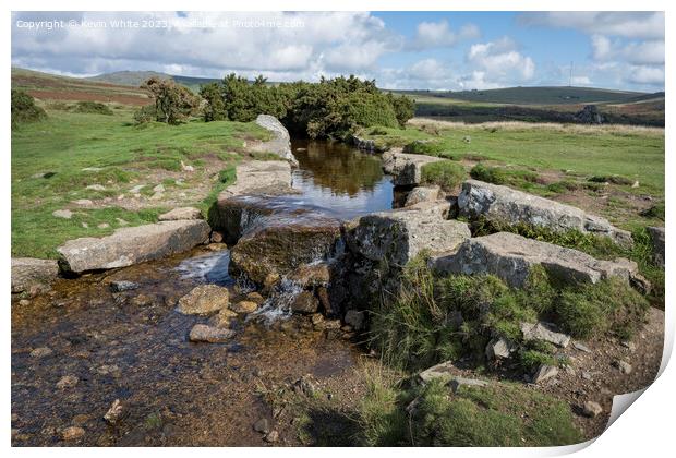 Cascade of water at Windy Cross Dartmoor Print by Kevin White
