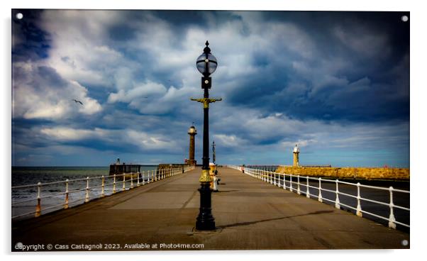 Whitby Lamps, piers, and Sunshine Acrylic by Cass Castagnoli