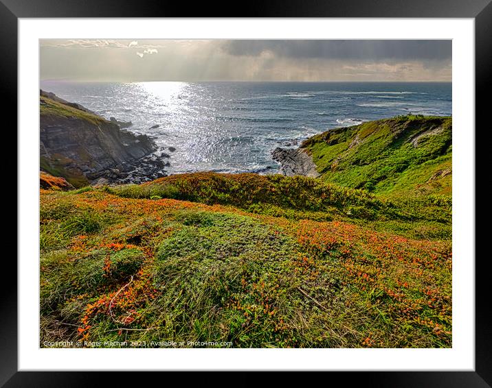Cliffs and Cove the Lizard peninsula Cornwall  Framed Mounted Print by Roger Mechan