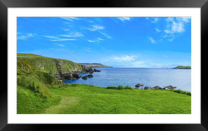 Scotland Shetland scenery in England with cliffs, ocean views and green pastures Framed Mounted Print by Elijah Lovkoff