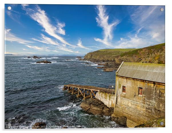 The old lifeboat station the Lizard peninsula Corn Acrylic by Roger Mechan