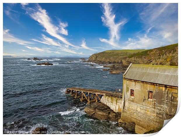 The old lifeboat station the Lizard peninsula Corn Print by Roger Mechan