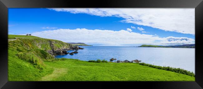 Scotland Shetland scenery in England with cliffs, ocean views and green pastures Framed Print by Elijah Lovkoff