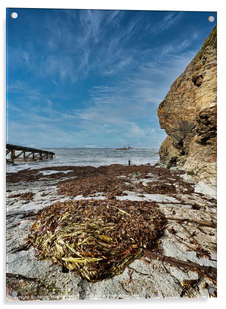 Distant fisherman Lizard Peninsula Cornwall Acrylic by Roger Mechan