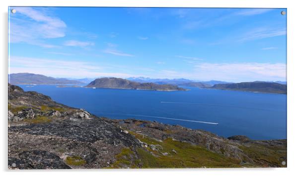 Scenic views Greenland glacier lakes and mountains near Qaqortoq close to icebergs and glaciers Acrylic by Elijah Lovkoff