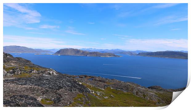 Scenic views Greenland glacier lakes and mountains near Qaqortoq close to icebergs and glaciers Print by Elijah Lovkoff
