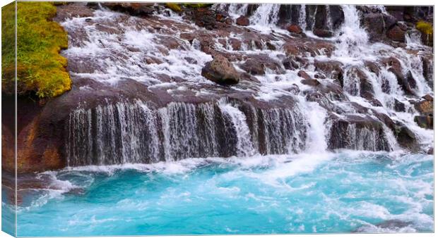 Landmark famous Iceland, Hraunfossar and Barnafoss waterfalls near Reykjavik Canvas Print by Elijah Lovkoff