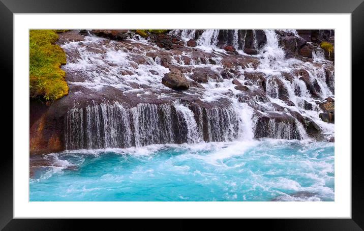 Landmark famous Iceland, Hraunfossar and Barnafoss waterfalls near Reykjavik Framed Mounted Print by Elijah Lovkoff