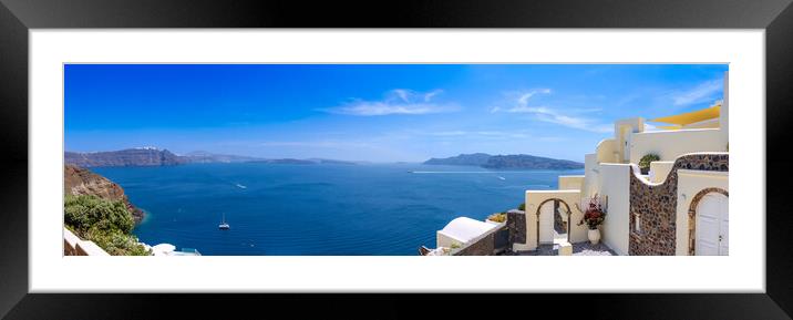 Greece, Greek Islands cruise, scenic panoramic sea views from top outlook of Oia Framed Mounted Print by Elijah Lovkoff