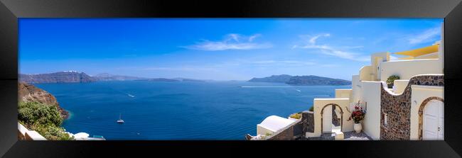 Greece, Greek Islands cruise, scenic panoramic sea views from top outlook of Oia Framed Print by Elijah Lovkoff