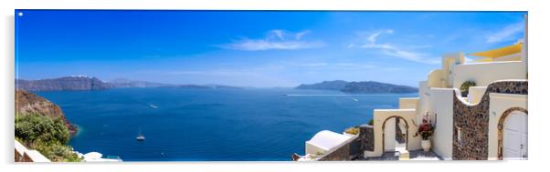 Greece, Greek Islands cruise, scenic panoramic sea views from top outlook of Oia Acrylic by Elijah Lovkoff