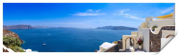 Greece, Greek Islands cruise, scenic panoramic sea views from top outlook of Oia Print by Elijah Lovkoff