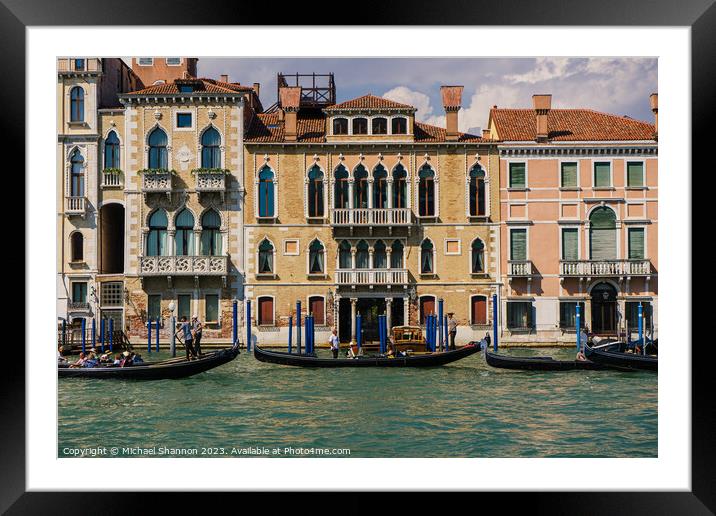 Line of Gondolas on the Grand Canal in Italy Framed Mounted Print by Michael Shannon
