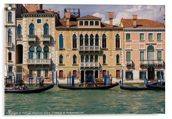 Line of Gondolas on the Grand Canal in Italy Acrylic by Michael Shannon
