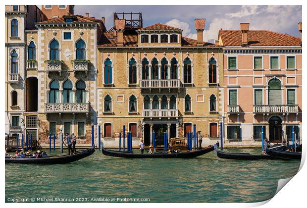 Line of Gondolas on the Grand Canal in Italy Print by Michael Shannon