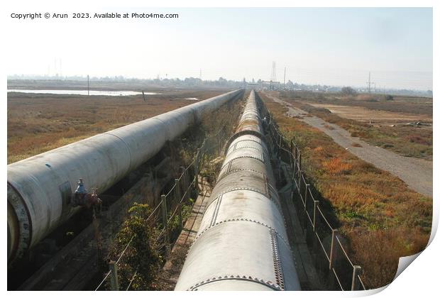 Industrial zone - water pipeline Dumbarton bridge Print by Arun 