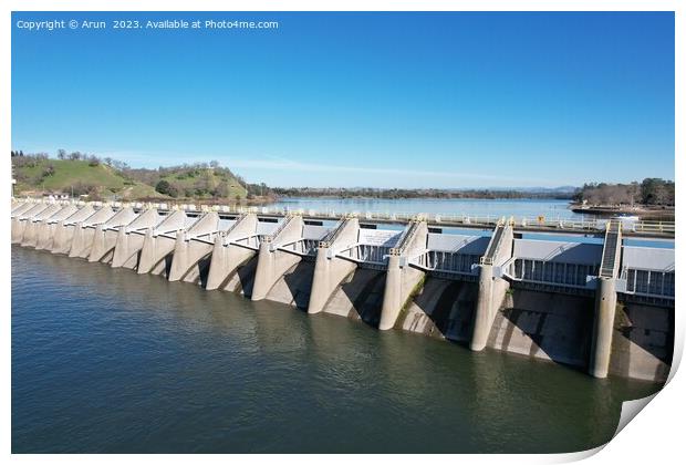 Dam at lake Natoma California Print by Arun 