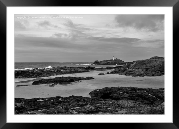 Godrevy Lighthouse, Cornwall (mono) Framed Mounted Print by Derek Daniel